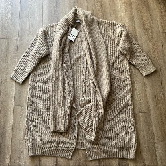 Zara Chunky Knit Open Cardigan Coat with Built in Scarf - Picture 11 of 16